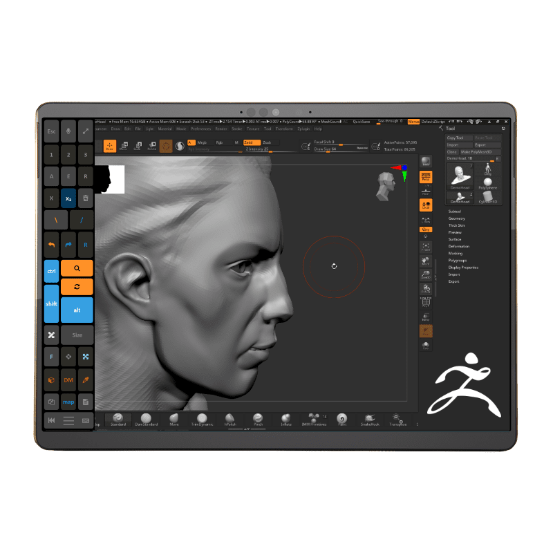 zbrush tablet pro Artist Pad touch keyboard panel shortcuts hotkeys